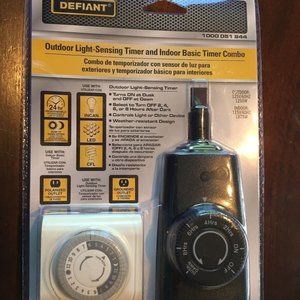 DEFIANT OUTDOOR LIGHT SENSING TIMER & INDOOR TIMER